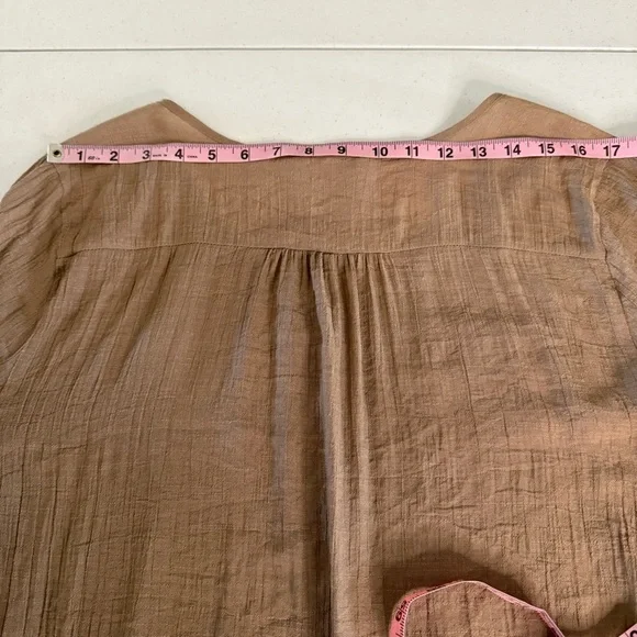 Spense Button Front Tunic Asymmetrical Shirt Lagenlook Tan Roll Tabs Women’s XL - Picture 9 of 13